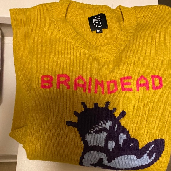 Brain Dead Sweaters - Brain Dead Mustard Sweater with Graphic Design